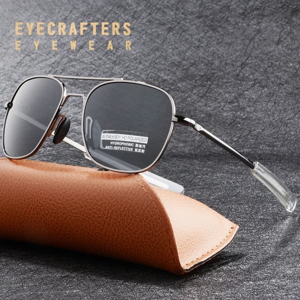 Trendy sorte amerikanske militærpilot-solbriller til mænd - Mærke American Optical polariserede solbriller Oculos De Sol sølv sort Silver Black