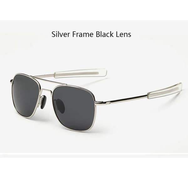 Trendy sorte amerikanske militærpilot-solbriller til mænd - Mærke American Optical polariserede solbriller Oculos De Sol sølv sort Silver Black