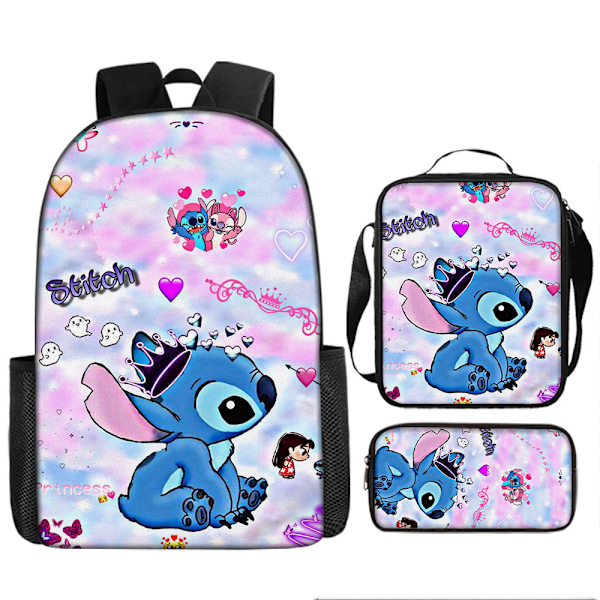 2024 uusi Stitch-koulureppu, kolmiosainen setti, sopii ala- ja yläkoululaisille Style  Q