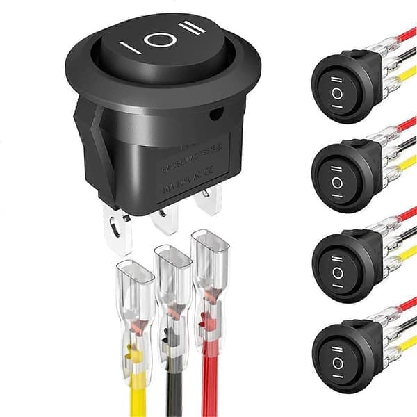 10 stk. KCD1 12V 3-benet 3-positions ON-OFF-ON DC rund vippekontakt