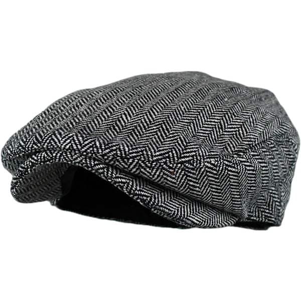 Klassisk fiskbensmönstrad flat cap i ullmix för män, kolgrå L/XL
