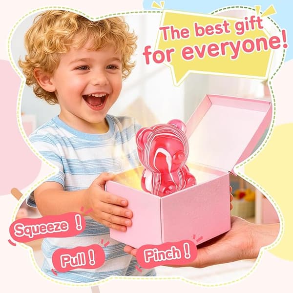 Påskekurvfyld, Bjørne Taba Squishy, Søde Fidget Legetøj, Bjørnelegetøj Taba Squishy Legetøj, Silikone Klemmelegetøj til Børn og Voksne, Stresslindring Red