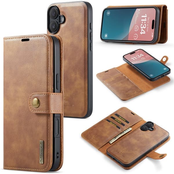 DG MING iPhone 16 2-i-1 Magnet Pung Casual - Brun Brun