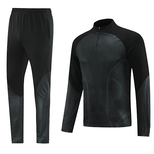 2425 Ny Fotbollsträningsdräkt Set, Vuxen Långärmad Halv Zip Design, Perfekt Present till Pojkar Black XL