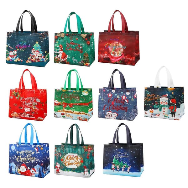 10 st Julklappspåsar med handtag Julgodispåsar Multifunktionella non-woven julpåsar för presenter