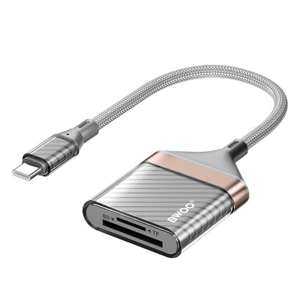 2-i-1 USB-C til SD/TF minnekortleser – Rask og jevn dataoverføring grå