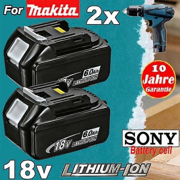 2 erstatningsbatterier til Makita 18V, kompatible med Makita batteri 18V