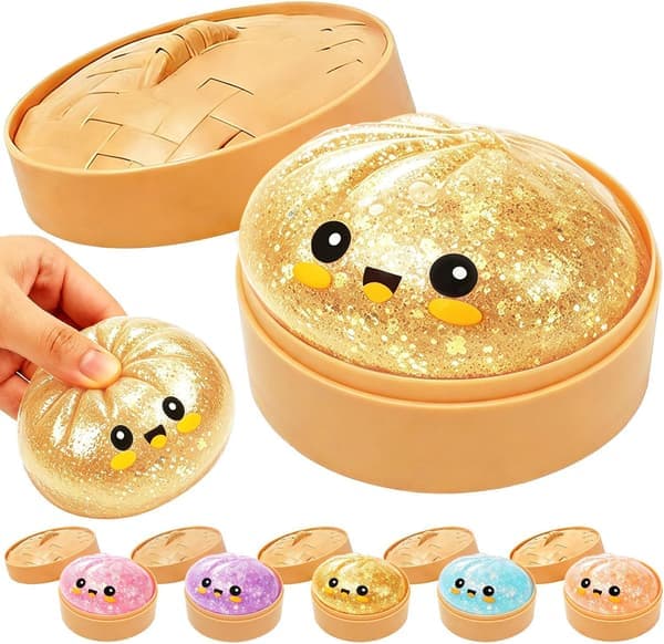 Glitterklimp, Glitterklimp Squishy med låda, Klimp Sensorisk Klämleksak för Stresslindring Guld
