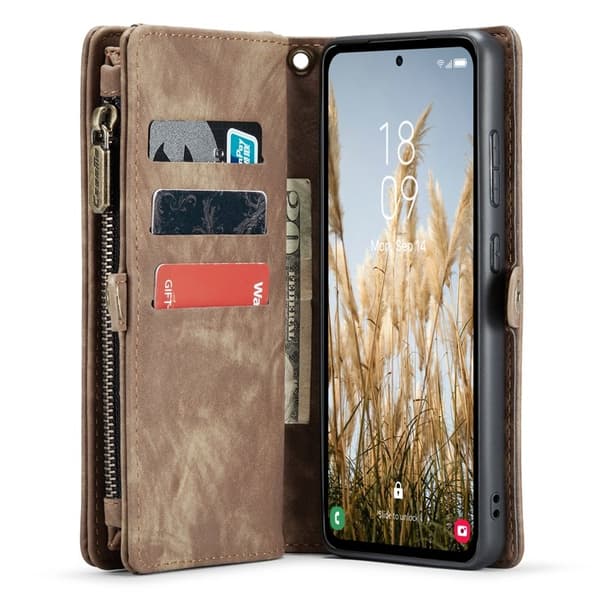 CASEME 008 Samsung Galaxy A35 5G Plånboksfodral Konstläder med Rem - Brun