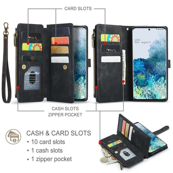 CASEME Konstläder Plånboksfodral för Samsung Galaxy S20 Plus - Svart