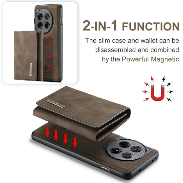 DG.MING OnePlus 12 5G Konstläder Plånboksfodral Brun