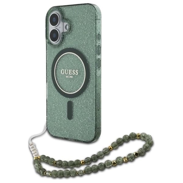 Guess Mobilskal till iPhone 16 Plus MagSafe IML Glitter Med Strap - Grön Grön