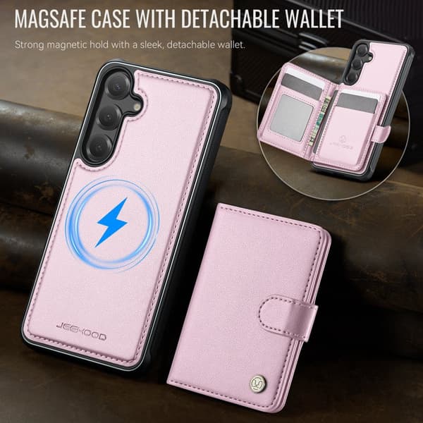 JEEHOOD Mobilskal för Samsung Galaxy S26 Plus Magnetiskt Konstläder RFID - Rosa