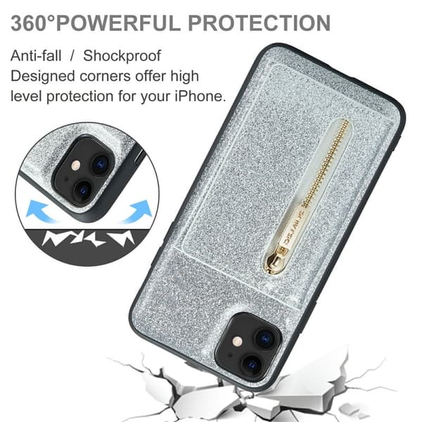 DG.MING M3 Series iPhone 11 Konstläder Plånboksfodral 2-i-1 Med Ställ Silver