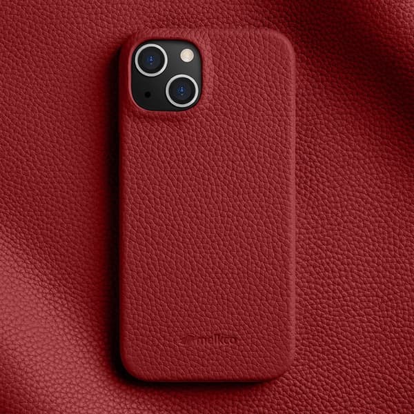 MELKCO Mobilskal till iPhone 15 Plus Äkta Läder Belagt PC Röd
