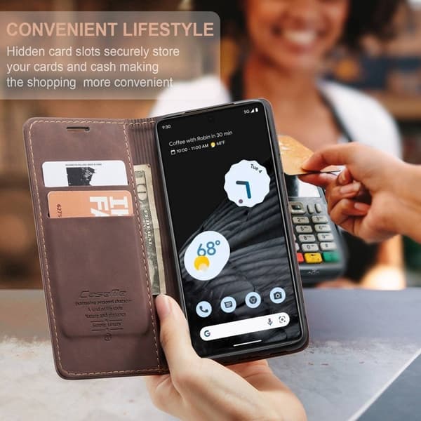 CASEME 013 Flip Konstläder Plånboksfodral för Google Pixel 7 5G - Brun