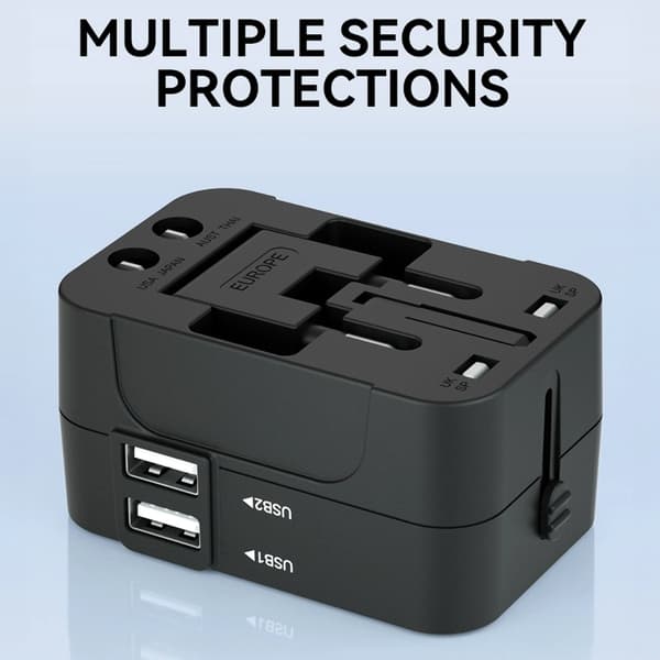 Wozinsky Universal Reseadapter 24W 2xUSB-A EU/US/AUS/UK- Svart