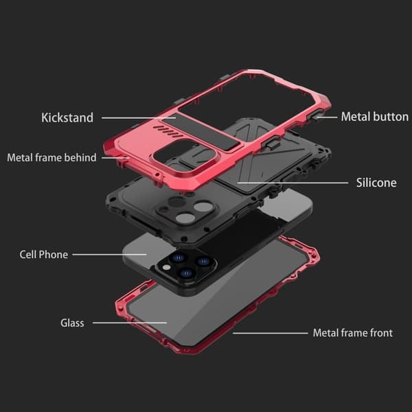 R-JUST Mobilskal till iPhone 14 Kickstand Silikon + Metall Röd