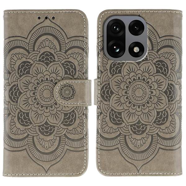 OnePlus 15 Plånboksfodral Mandala Imprinted Konstläder - Grå Grå