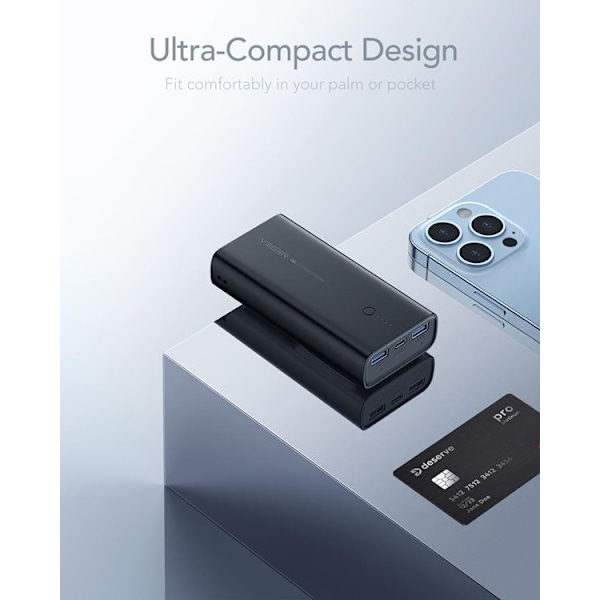 VEGER Powerbank 10000 mAh PD QC 3.0 20W ACE100 - Svart