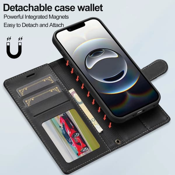 LC.IMEEKE L2 Series iPhone 16e Plånboksfodral Konstläder - Svart