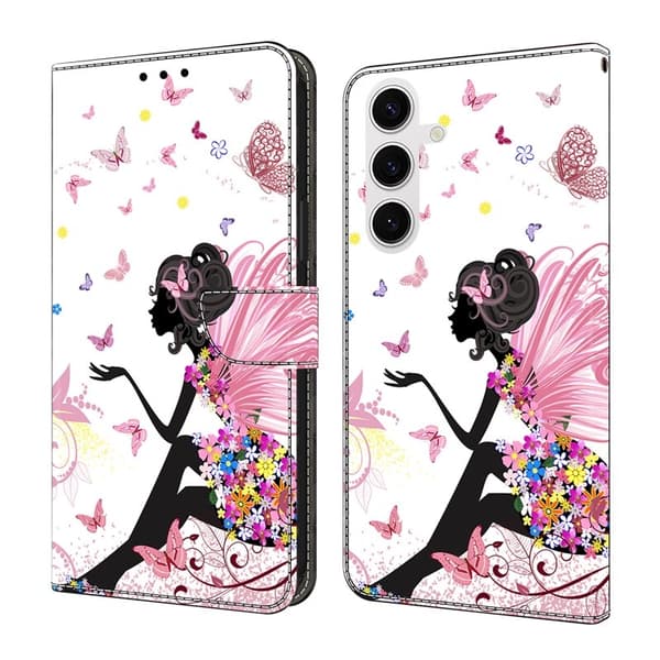Samsung Galaxy S26 Plånboksfodral Fällbart Ställ Konstläder Mönster - Fjäril