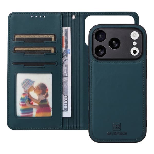 BETOPNICE iPhone 17 Pro Plånboksfodral - Avtagbart Konstläder - Grön