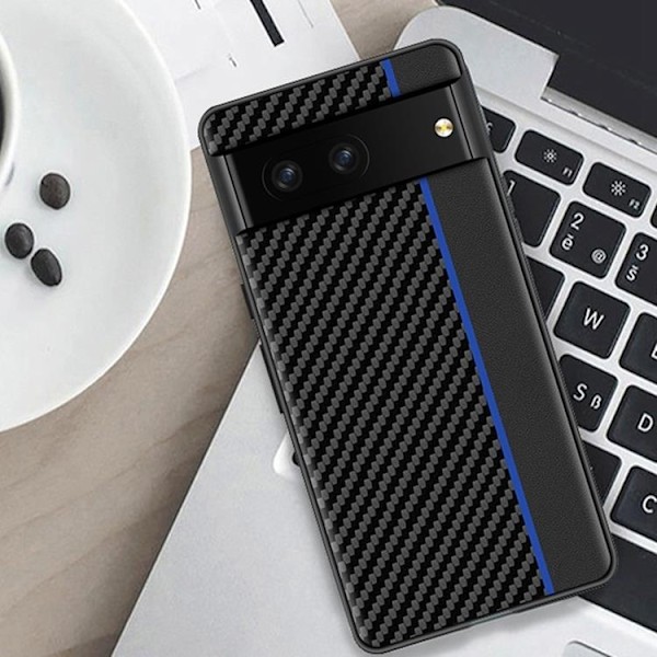 Google Pixel 7 Skal Carbon Fiber PU-Läder - Svart/Röd Svart
