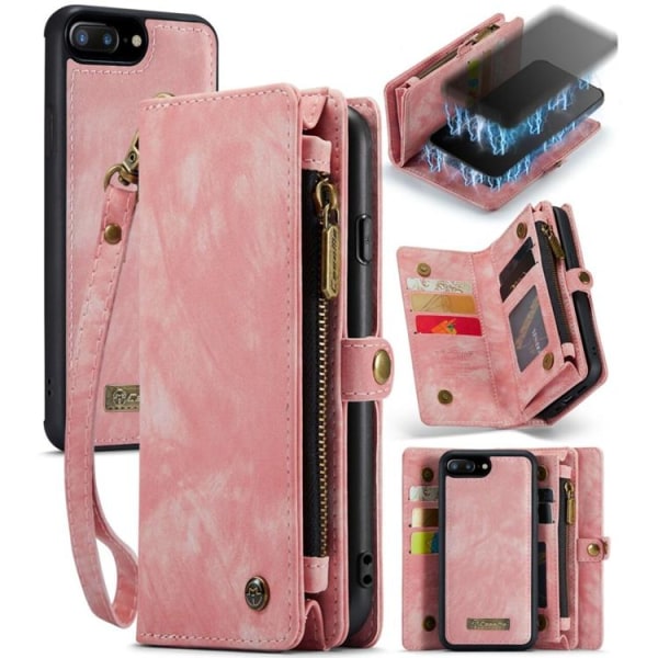 Caseme iPhone 7/8 Plus -lompakkokotelo irrotettava - vaaleanpunainen