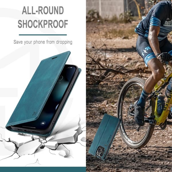 AUTSPACE A01 Mobilskal till iPhone 13 Pro KonstLäder - Blå