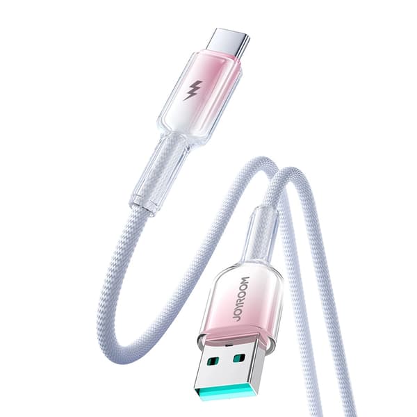 Joyroom S-A42 USB-A - USB-C 3A 1.2m Kabel Crystal-Clear Series - Vit Vit