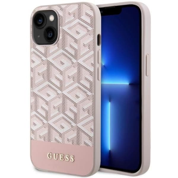 Guess Mobilskal till iPhone 14 Plus MagSafe GCube Stripes - Rosa Rosa