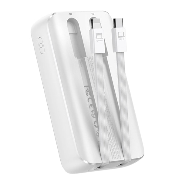 Joyroom Powerbank 10000mAh 30W med Lightning/USB-C Kablar - Vit