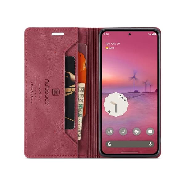 AUTSPACE Google Pixel 9 Pro Wallet Fodral KonstLäder - Röd