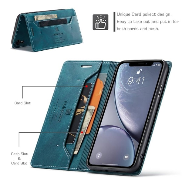 AUTSPACE A01 iPhone XR Plånboksfodral Konstläder - Blå