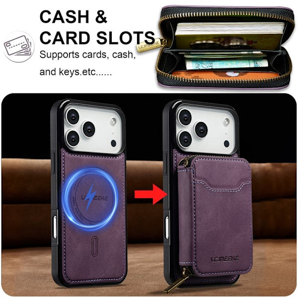 LC.IMEEKE L6 iPhone 17 Pro Plånboksfodral Konstläder - Lila