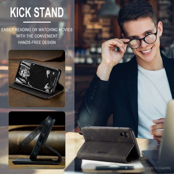 CASEME 013 KonstLäder Flip Stand Mobilskal för iPhone XR - Svart