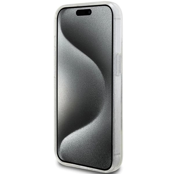 Guess iPhone 15/14 Plus Flydende Glitter Guldstriber Taske Transparent