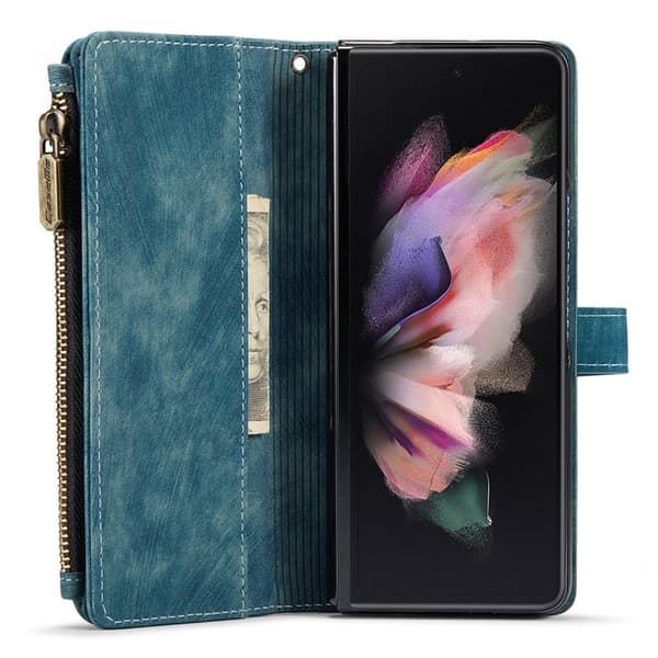 CASEME Konstläder Plånboksfodral för Samsung Galaxy Z Fold3 5G - Blå