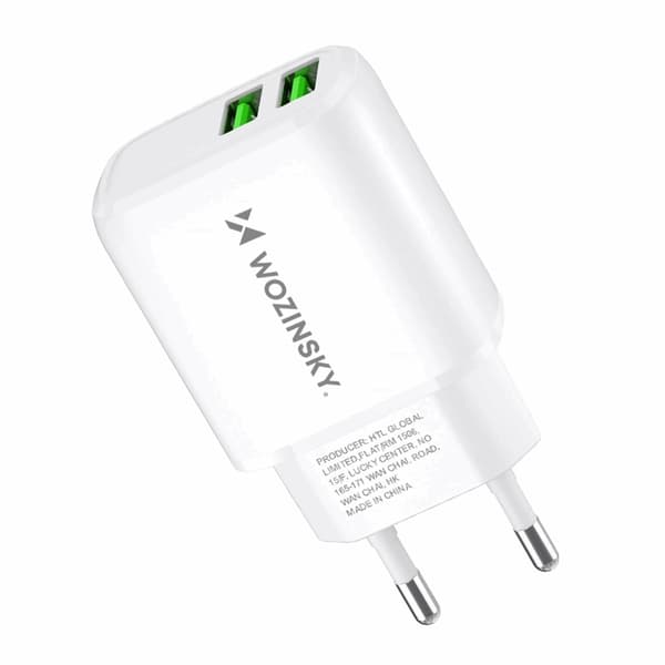 Wozinsky Väggladdare CUWCW 2.4A 2 x USB-A - Vit Vit