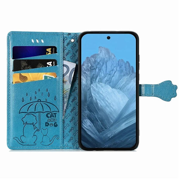 Google Pixel 10/10 Pro Plånboksfodral Cat Dog Pattern - Blå Blå