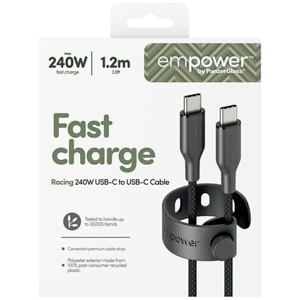 Empower by PanzerGlass USB-C til USB-C 240W kabel 1.2m Racing Svart