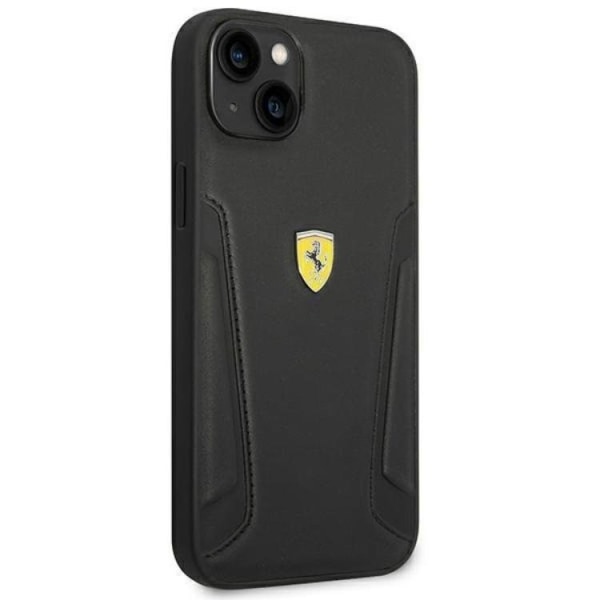 Ferrari iPhone 14 Plus -kotelo, nahkaa, Stamp Sides - musta