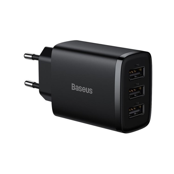 Baseus Compact Wall Charger 3x USB 17W - Sort