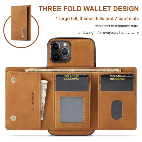 DG.MING iPhone 13 Mini Cover og pung med Kickstand - Brun Brown