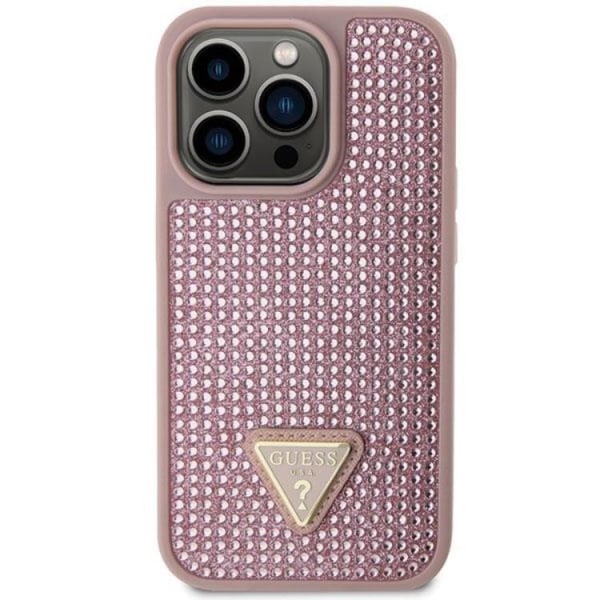 Guess iPhone 14 Pro -mobiilisuojus tekojalokivikolmio - vaaleanpunainen