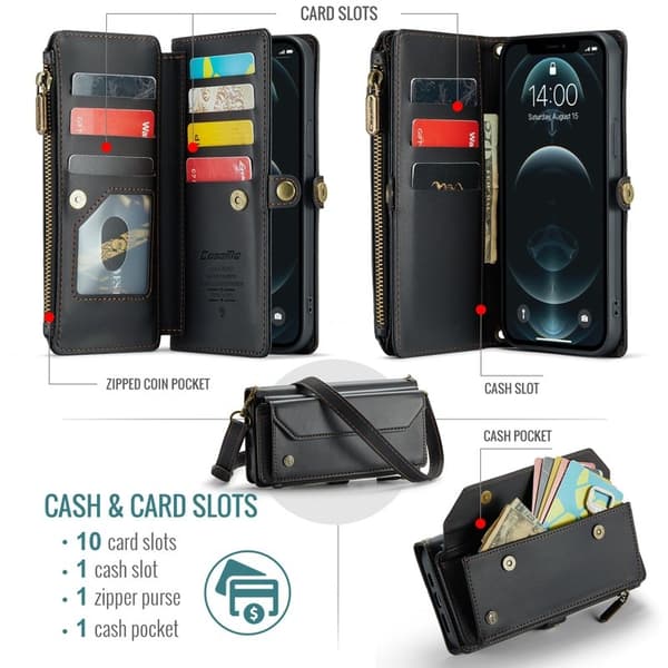 CASEME Plånboksfodral Konstläder för iPhone 12 Pro Max - Svart