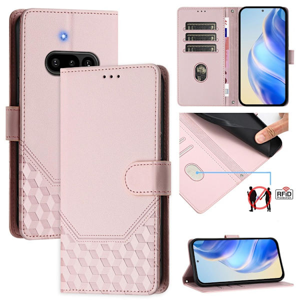Nothing Phone (3a) Plånboksfodral Imprinted Honeycomb RFID Rosa