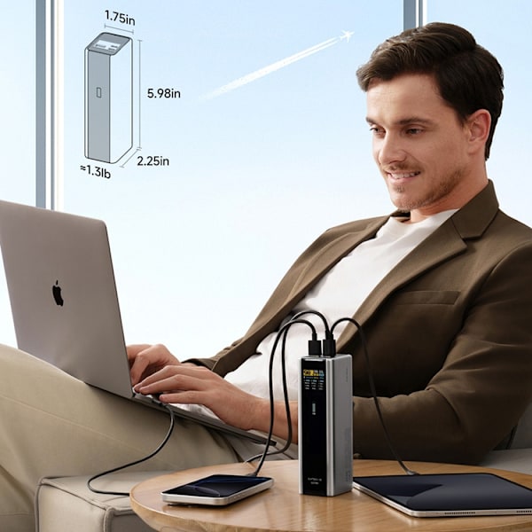 Cuktech Powerbank 20000 mAh 210W 2xUSB-C 1xUSB-A - Grå Grå