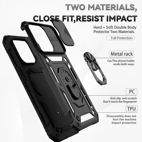 iPhone 14 Pro Cover Ringholder Kickstand - Sort Black